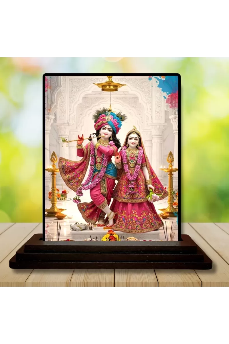 Car Dashboard Radha Shree Krishna Wooden Photo Stand  3x4 Inches, Compact & Stylish Spiritual Display For Car, Home & Office (Pack Of 1) (F49574)