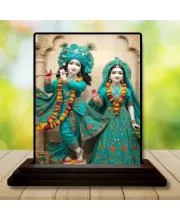Car Dashboard Shree Krishna And Shree Radha Wooden Photo Stand  3x4 Inches, Compact & Stylish Spiritual Display For Car, Home & Office (Pack Of 1) (F49575)