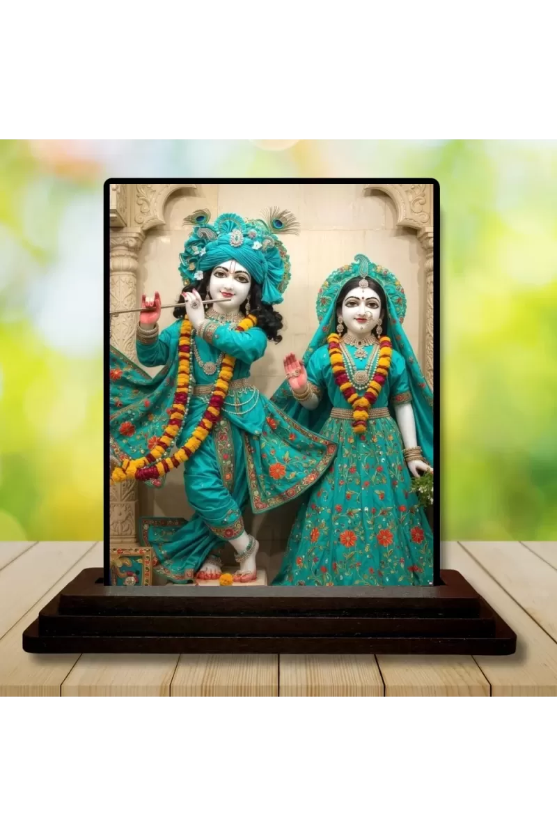 Car Dashboard Shree Krishna And Shree Radha Wooden Photo Stand  3x4 Inches, Compact & Stylish Spiritual Display For Car, Home & Office (Pack Of 1) (F49575)