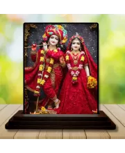 Car Dashboard Shree Krishna And Shree Radha Wooden Photo Stand  3x4 Inches, Compact & Stylish Spiritual Display For Car, Home & Office (Pack Of 1) (F49576)