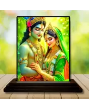 Car Dashboard Shree Krishna And Shree Radha Wooden Photo Stand  3x4 Inches, Compact & Stylish Spiritual Display For Car, Home & Office (Pack Of 1) (F49577)