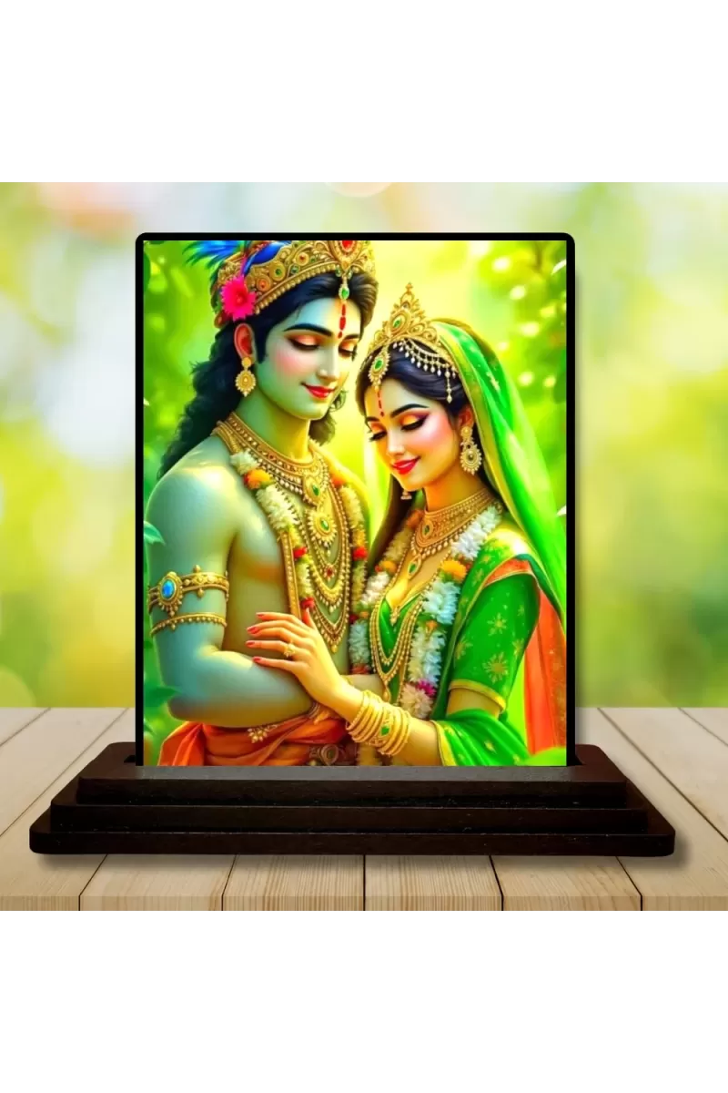 Car Dashboard Shree Krishna And Shree Radha Wooden Photo Stand  3x4 Inches, Compact & Stylish Spiritual Display For Car, Home & Office (Pack Of 1) (F49577)