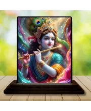 Car Dashboard Lord Shree Krishna Wooden Photo Stand  3x4 Inches, Compact & Stylish Spiritual Display For Car, Home & Office (Pack Of 1) (F49578)