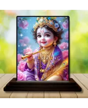 Car Dashboard Shree Krishna Wooden Photo Stand  3x4 Inches, Compact & Stylish Spiritual Display For Car, Home & Office (Pack Of 1) (F49579)