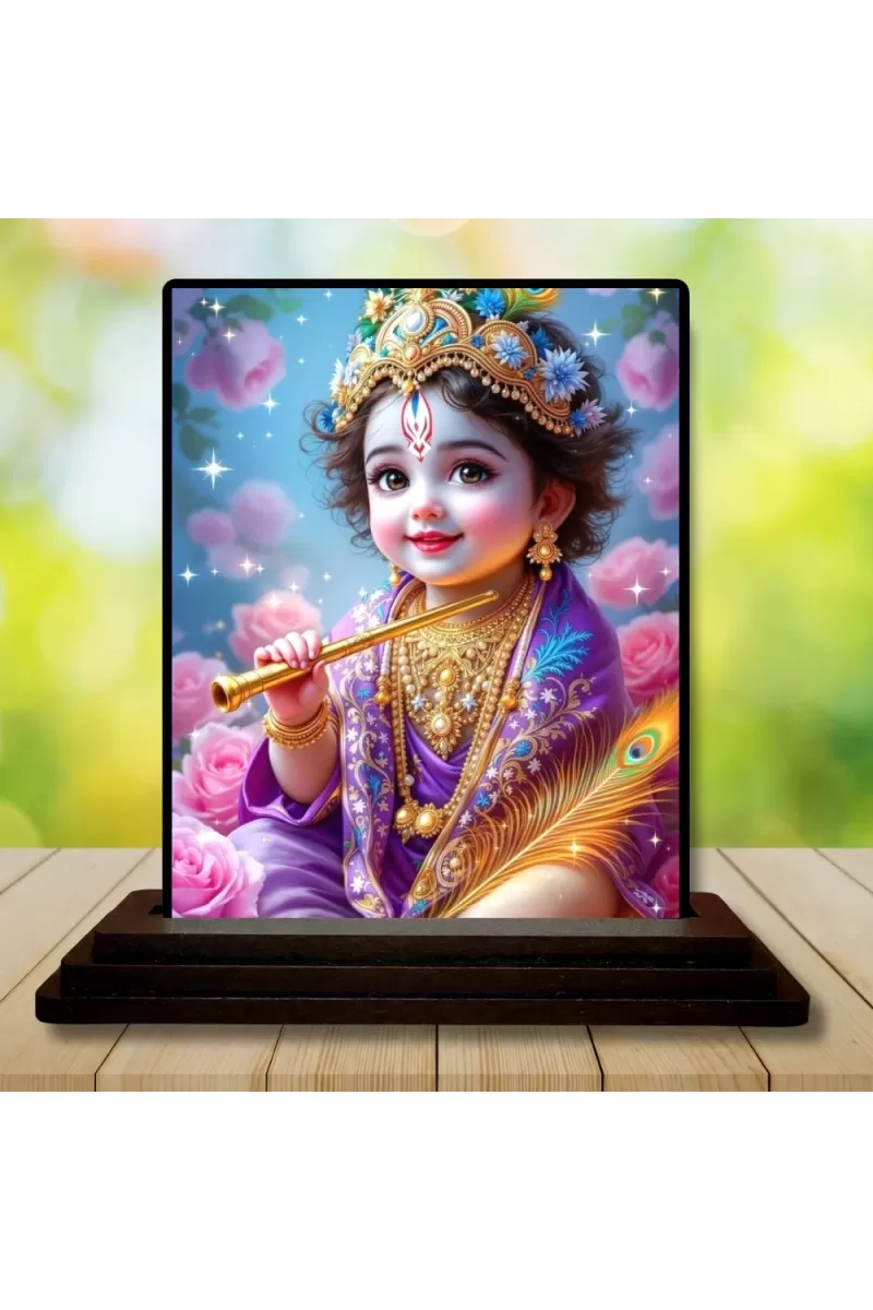Car Dashboard Shree Krishna Wooden Photo Stand  3x4 Inches, Compact & Stylish Spiritual Display For Car, Home & Office (Pack Of 1) (F49579)