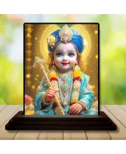 Car Dashboard Shree Krishna Wooden Photo Stand  3x4 Inches, Compact & Stylish Spiritual Display For Car, Home & Office (Pack Of 1) (F49580)