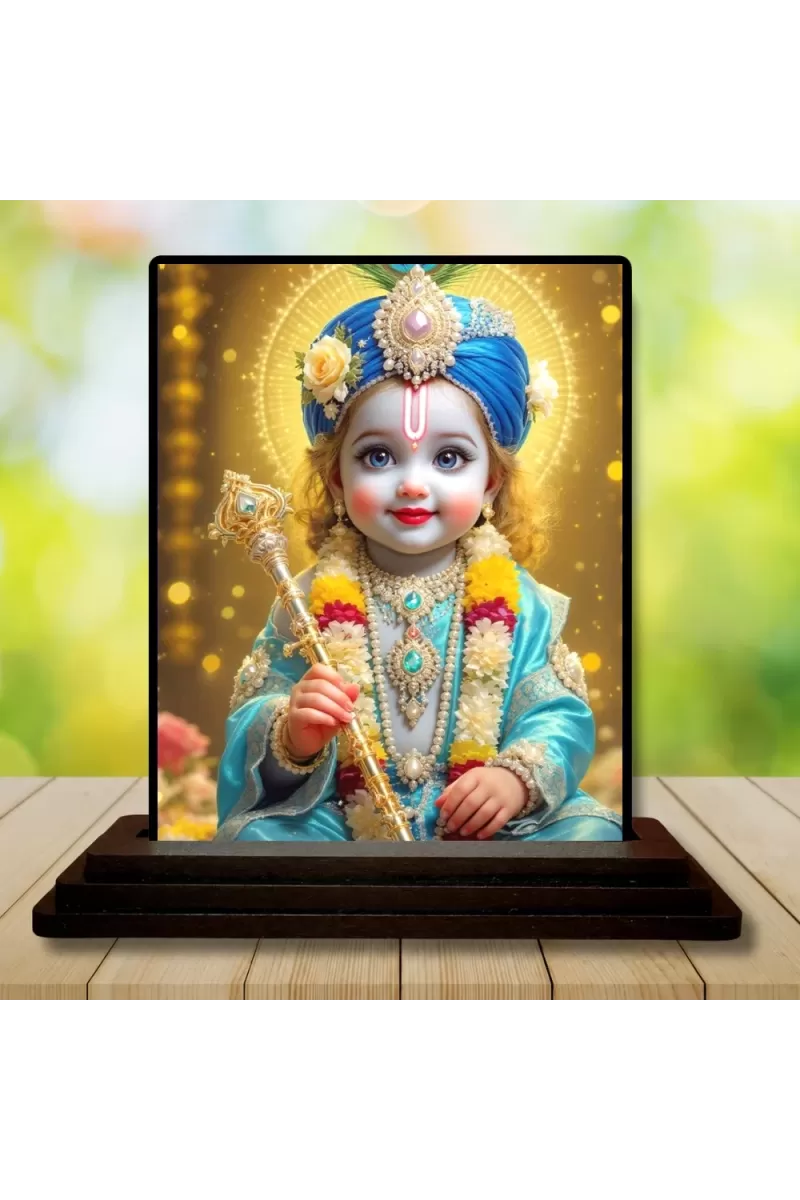 Car Dashboard Shree Krishna Wooden Photo Stand  3x4 Inches, Compact & Stylish Spiritual Display For Car, Home & Office (Pack Of 1) (F49580)
