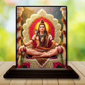 Car Dashboard Lord Shiva Wooden Photo Stand  3x4 Inches, Compact & Stylish Spiritual Display For Car, Home & Office (Pack Of 1) (F49584)