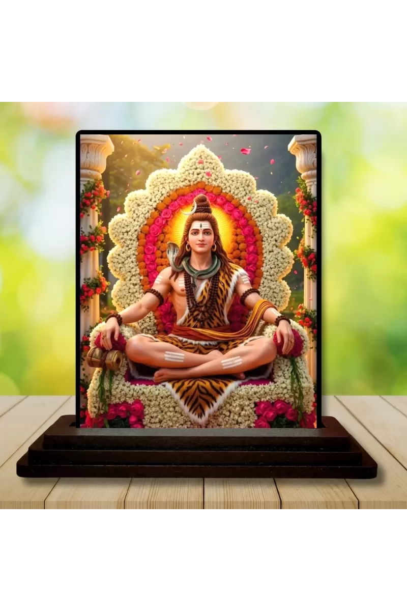 Car Dashboard Lord Shiva Wooden Photo Stand  3x4 Inches, Compact & Stylish Spiritual Display For Car, Home & Office (Pack Of 1) (F49584)