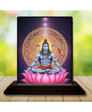 Car Dashboard Lord Shiva Wooden Photo Stand  3x4 Inches, Compact & Stylish Spiritual Display For Car, Home & Office (Pack Of 1) (F49585)