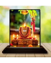 Car Dashboard Mahadeb Linga Wooden Photo Stand  3x4 Inches, Compact & Stylish Spiritual Display For Car, Home & Office (Pack Of 1) (F49586)