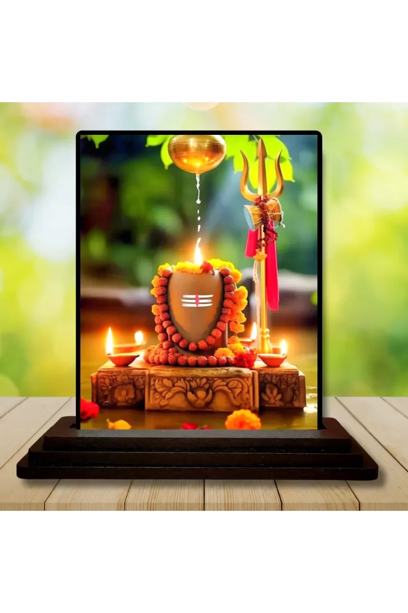 Car Dashboard Mahadeb Linga Wooden Photo Stand  3x4 Inches, Compact & Stylish Spiritual Display For Car, Home & Office (Pack Of 1) (F49586)