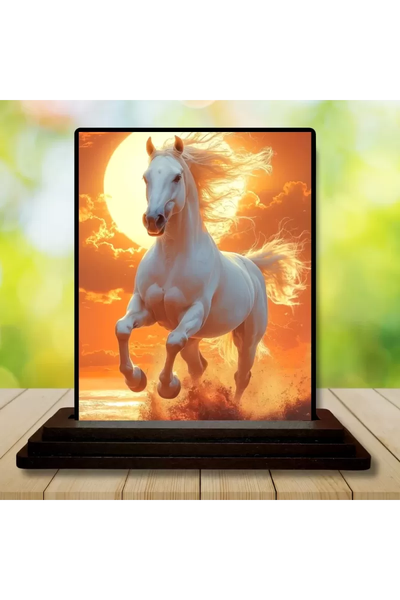 Car Dashboard Running Horse Wooden Photo Stand  3x4 Inches, Compact & Stylish Spiritual Display For Car, Home & Office (Pack Of 1) (F49587)
