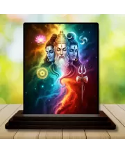 Car Dashboard Lord Lord Brahma, Lord Vishnu, And Lord Shiva Wooden Photo Stand  3x4 Inches, Compact & Stylish Spiritual Display For Car, Home & Office (Pack Of 1) (F49588)