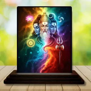 Car Dashboard Lord Lord Brahma, Lord Vishnu, And Lord Shiva Wooden Photo Stand  3x4 Inches, Compact & Stylish Spiritual Display For Car, Home & Office (Pack Of 1) (F49588)
