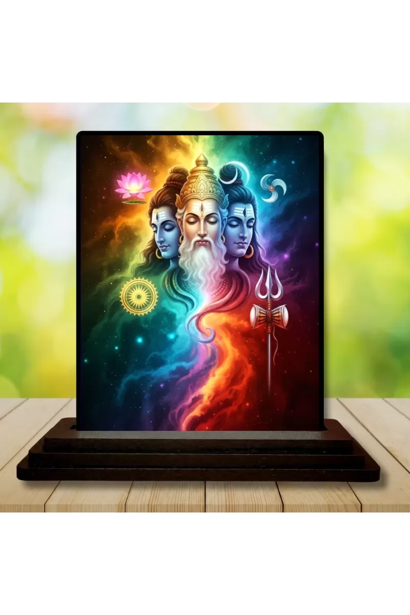 Car Dashboard Lord Lord Brahma, Lord Vishnu, And Lord Shiva Wooden Photo Stand  3x4 Inches, Compact & Stylish Spiritual Display For Car, Home & Office (Pack Of 1) (F49588)