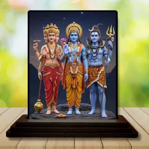 Car Dashboard Lord Lord Brahma, Lord Vishnu, Lord Shiva Wooden Photo Stand  3x4 Inches, Compact & Stylish Spiritual Display For Car, Home & Office (Pack Of 1) (F49589)