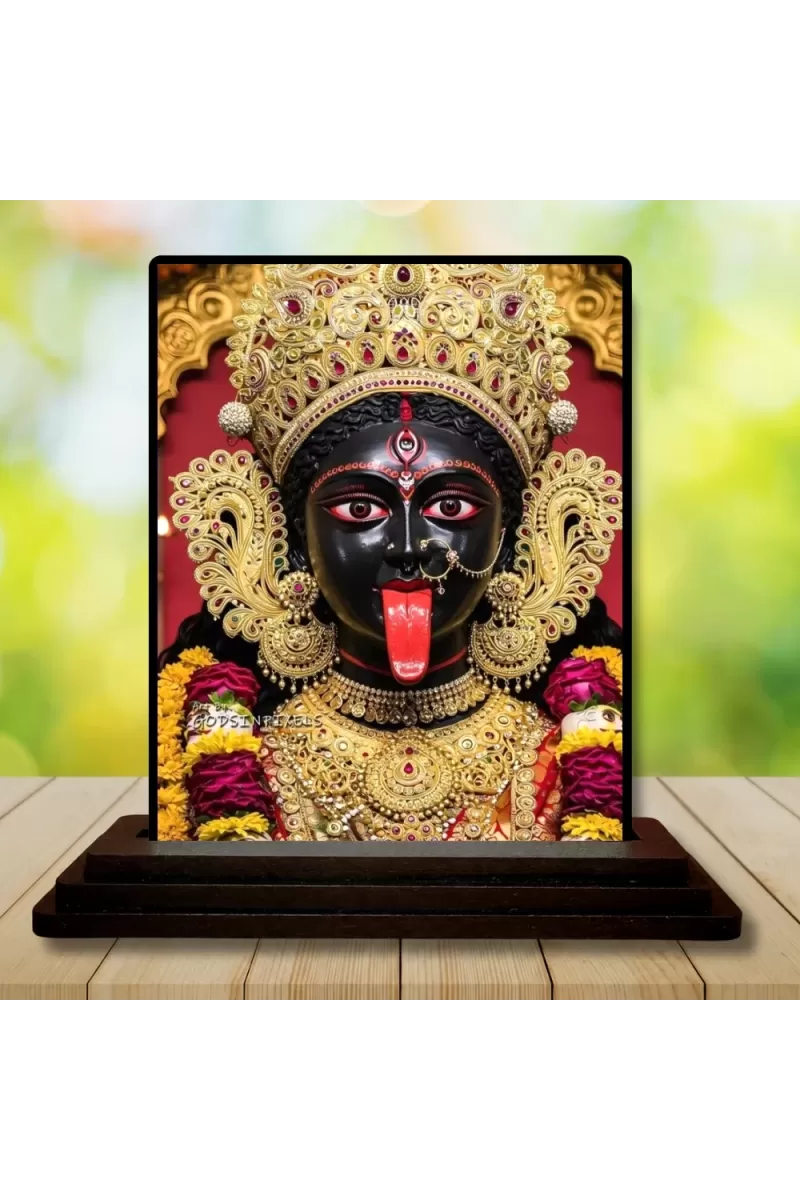 Car Dashboard Goddess Kali Wooden Photo Stand  3x4 Inches, Compact & Stylish Spiritual Display For Car, Home & Office (Pack Of 1) (F49594)