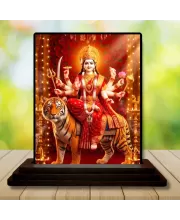 Car Dashboard Goddess Durga Wooden Photo Stand  3x4 Inches, Compact & Stylish Spiritual Display For Car, Home & Office (Pack Of 1) (F49595)