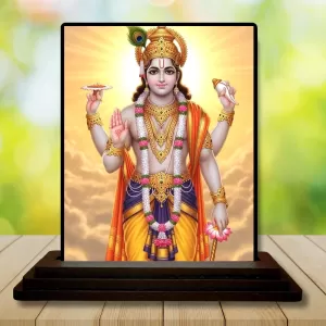 Car Dashboard Vishnu Wooden Photo Stand  3x4 Inches, Compact & Stylish Spiritual Display For Car, Home & Office (Pack Of 1) (F49601)