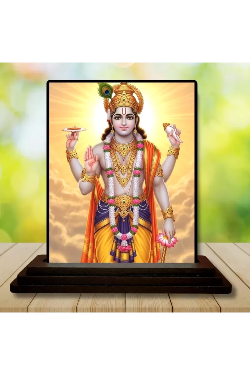 Car Dashboard Vishnu Wooden Photo Stand  3x4 Inches, Compact & Stylish Spiritual Display For Car, Home & Office (Pack Of 1) (F49601)