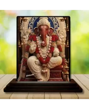 Car Dashboard Ganesha Wooden Photo Stand  3x4 Inches, Compact & Stylish Spiritual Display For Car, Home & Office (Pack Of 1) (F49602)