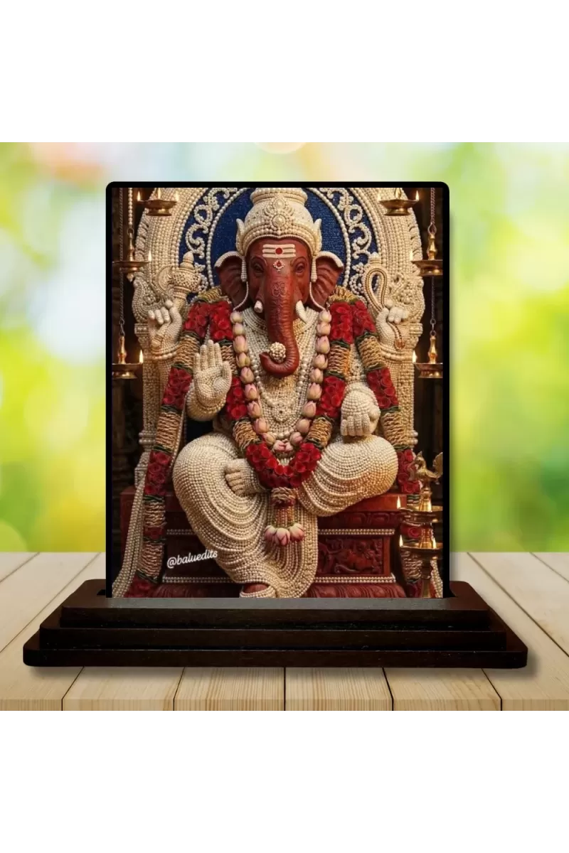 Car Dashboard Ganesha Wooden Photo Stand  3x4 Inches, Compact & Stylish Spiritual Display For Car, Home & Office (Pack Of 1) (F49602)