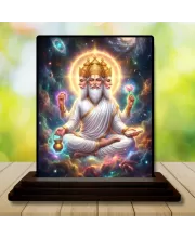 Car Dashboard Lord Brahma Wooden Photo Stand  3x4 Inches, Compact & Stylish Spiritual Display For Car, Home & Office (Pack Of 1) (F49603)