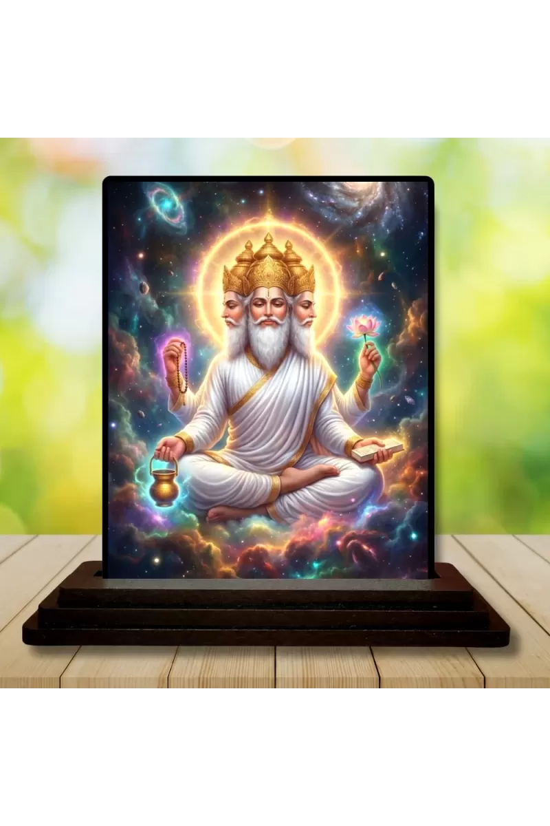 Car Dashboard Lord Brahma Wooden Photo Stand  3x4 Inches, Compact & Stylish Spiritual Display For Car, Home & Office (Pack Of 1) (F49603)