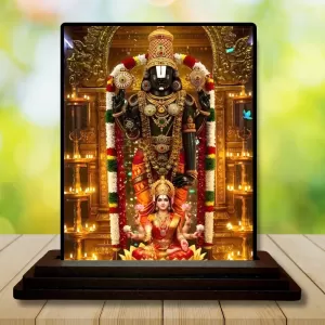 Car Dashboard Tirupati Balaji Wooden Photo Stand  3x4 Inches, Compact & Stylish Spiritual Display For Car, Home & Office (Pack Of 1) (F49607)