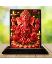 Car Dashboard Ganesha Wooden Photo Stand  3x4 Inches, Compact & Stylish Spiritual Display For Car, Home & Office (Pack Of 1) (F49609)