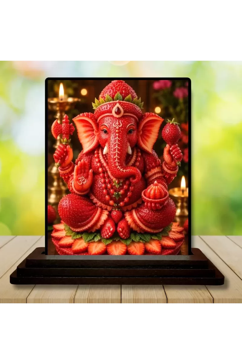 Car Dashboard Ganesha Wooden Photo Stand  3x4 Inches, Compact & Stylish Spiritual Display For Car, Home & Office (Pack Of 1) (F49609)