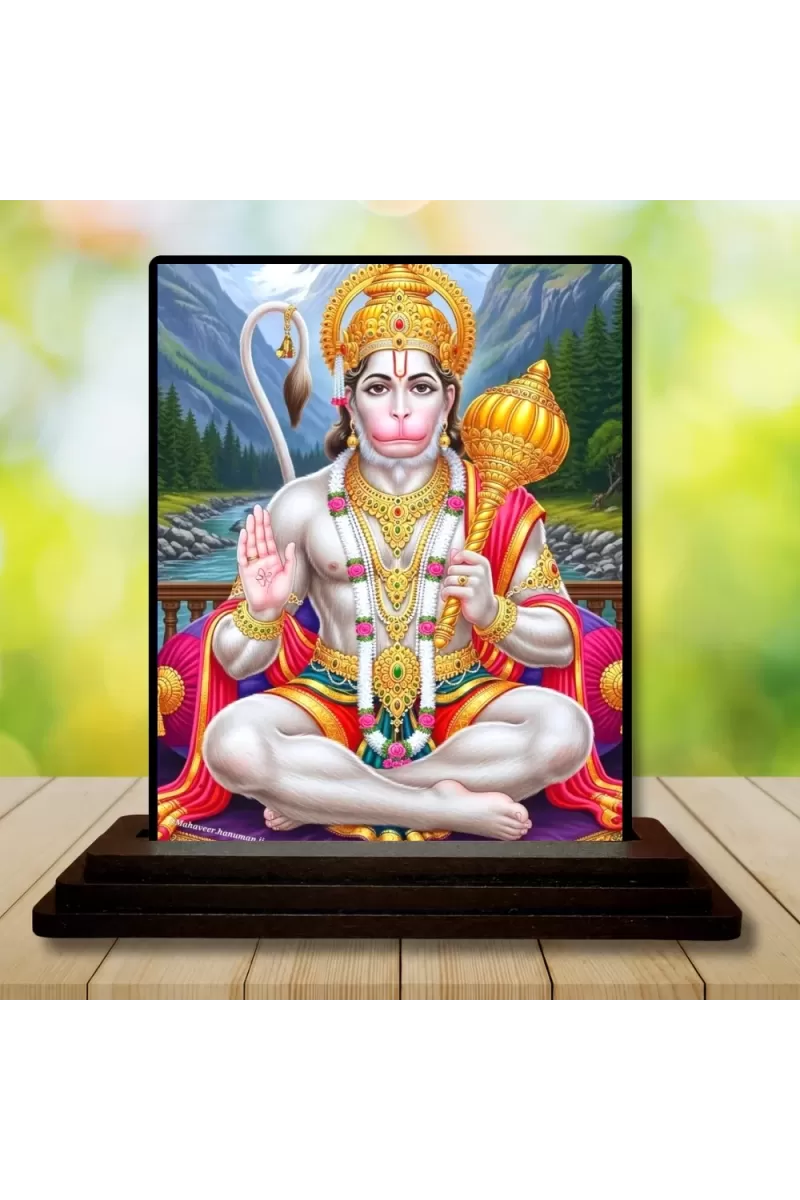Car Dashboard Hanuman Wooden Photo Stand  3x4 Inches, Compact & Stylish Spiritual Display For Car, Home & Office (Pack Of 1) (F49610)