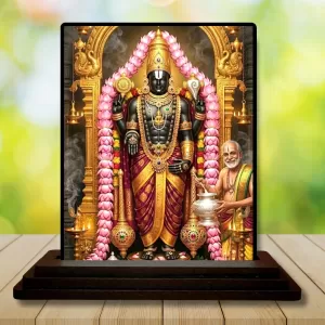 Car Dashboard Tirupati Balaji Wooden Photo Stand  3x4 Inches, Compact & Stylish Spiritual Display For Car, Home & Office (Pack Of 1) (F49612)