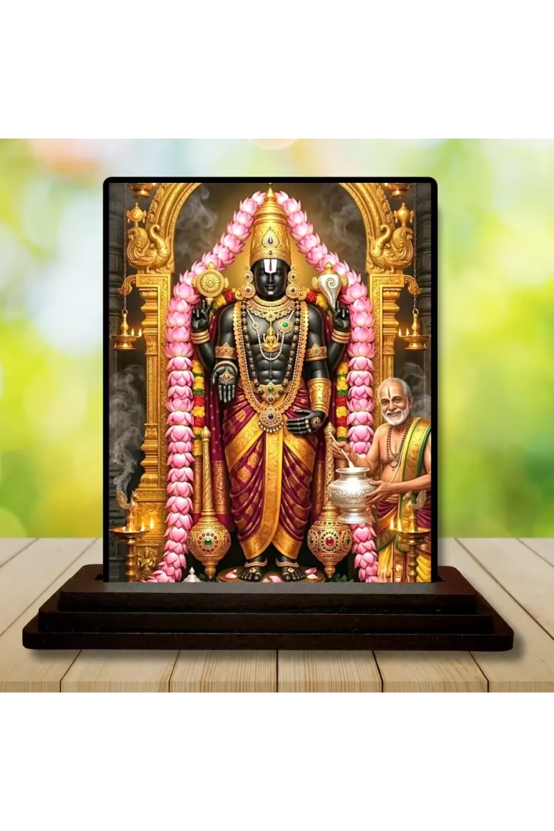 Car Dashboard Tirupati Balaji Wooden Photo Stand  3x4 Inches, Compact & Stylish Spiritual Display For Car, Home & Office (Pack Of 1) (F49612)