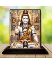Car Dashboard Shiva Wooden Photo Stand  3x4 Inches, Compact & Stylish Spiritual Display For Car, Home & Office (Pack Of 1) (F49613)