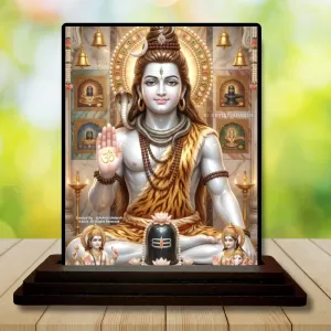 Car Dashboard Shiva Wooden Photo Stand  3x4 Inches, Compact & Stylish Spiritual Display For Car, Home & Office (Pack Of 1) (F49613)