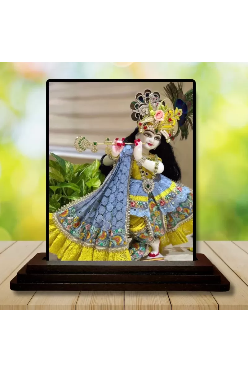 Car Dashboard Shree Krishna Wooden Photo Stand  3x4 Inches, Compact & Stylish Spiritual Display For Car, Home & Office (Pack Of 1) (F49614)