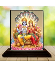 Car Dashboard Vishnu And Lakshmi Wooden Photo Stand  3x4 Inches, Compact & Stylish Spiritual Display For Car, Home & Office (Pack Of 1) (F49617)