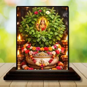 Car Dashboard Lakshmi Wooden Photo Stand  3x4 Inches, Compact & Stylish Spiritual Display For Car, Home & Office (Pack Of 1) (F49618)