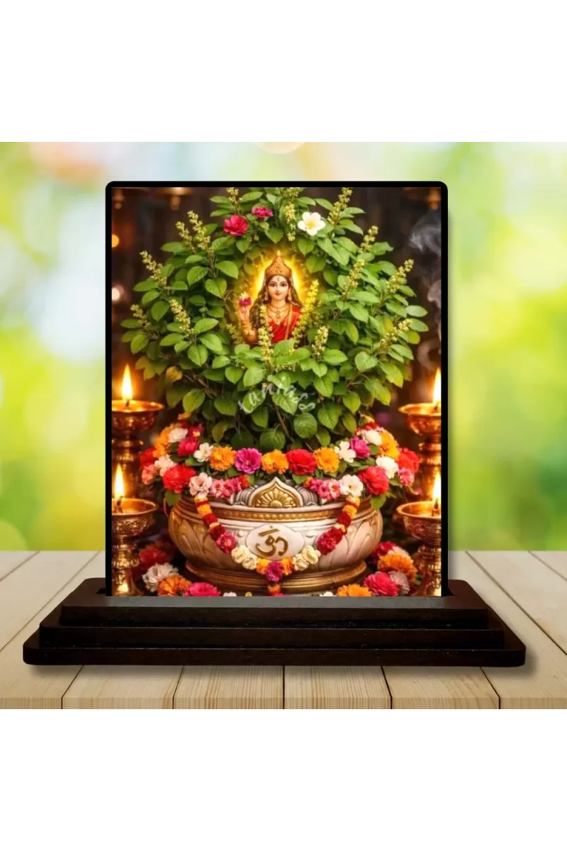 Car Dashboard Lakshmi Wooden Photo Stand  3x4 Inches, Compact & Stylish Spiritual Display For Car, Home & Office (Pack Of 1) (F49618)