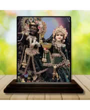 Car Dashboard Krishna And Radha Wooden Photo Stand  3x4 Inches, Compact & Stylish Spiritual Display For Car, Home & Office (Pack Of 1) (F49619)