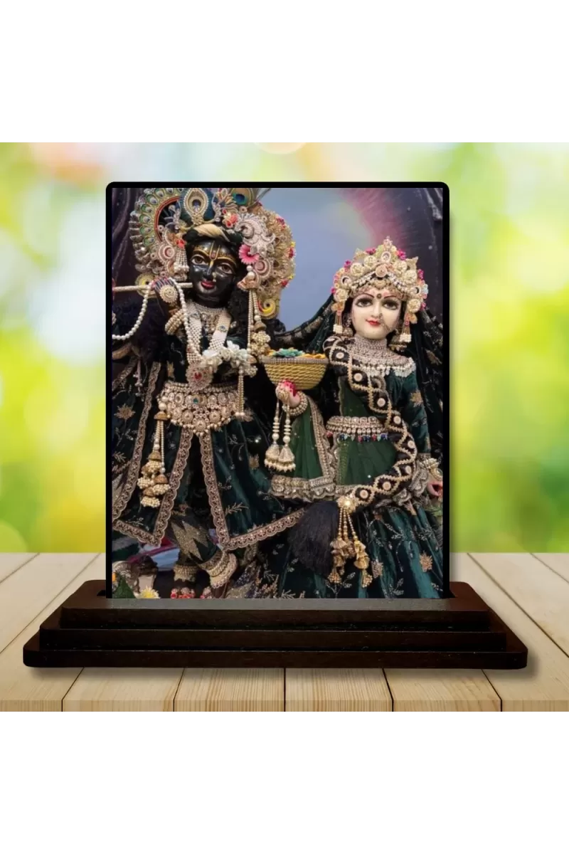 Car Dashboard Krishna And Radha Wooden Photo Stand  3x4 Inches, Compact & Stylish Spiritual Display For Car, Home & Office (Pack Of 1) (F49619)