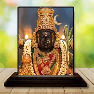 Car Dashboard Tirupati Balaji Wooden Photo Stand  3x4 Inches, Compact & Stylish Spiritual Display For Car, Home & Office (Pack Of 1) (F49622)