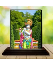 Car Dashboard Krishna Wooden Photo Stand  3x4 Inches, Compact & Stylish Spiritual Display For Car, Home & Office (Pack Of 1) (F49624)
