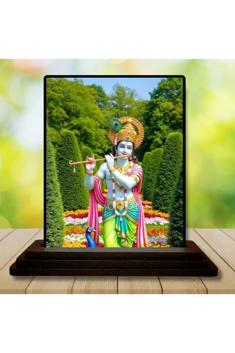 Car Dashboard Krishna Wooden Photo Stand  3x4 Inches, Compact & Stylish Spiritual Display For Car, Home & Office (Pack Of 1) (F49624)