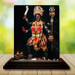 Car Dashboard Kali Wooden Photo Stand  3x4 Inches, Compact & Stylish Spiritual Display For Car, Home & Office (Pack Of 1) (F49627)