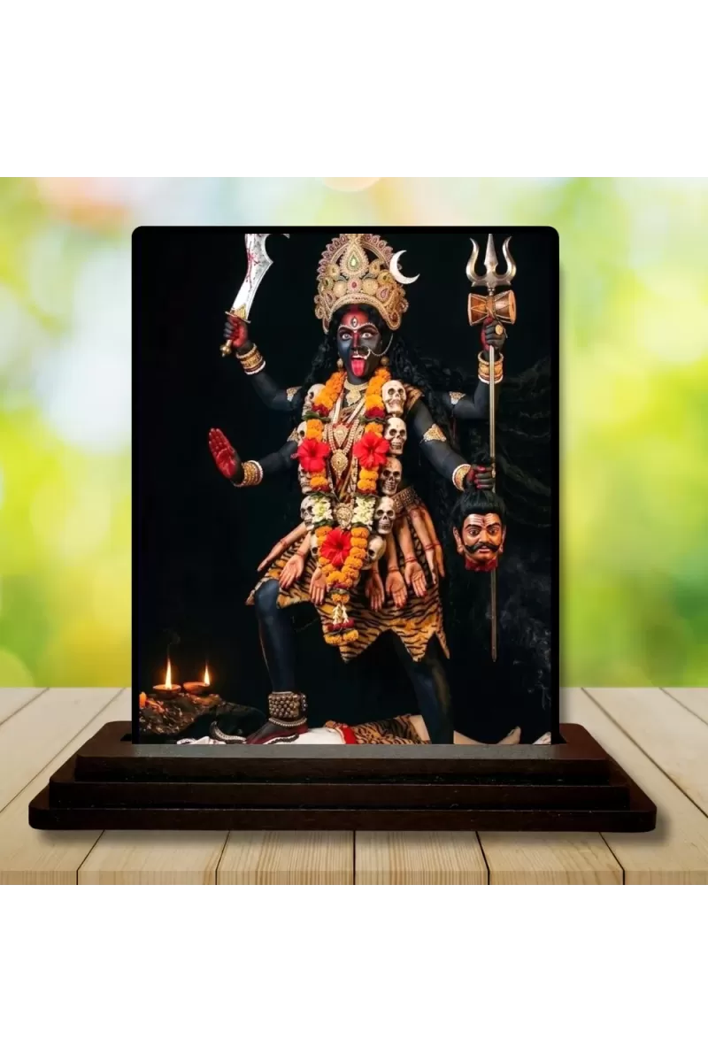 Car Dashboard Kali Wooden Photo Stand  3x4 Inches, Compact & Stylish Spiritual Display For Car, Home & Office (Pack Of 1) (F49627)