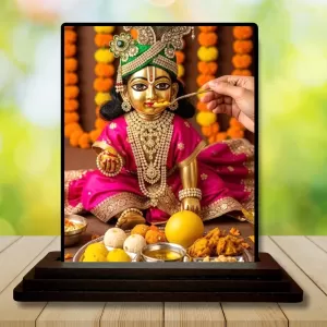 Car Dashboard Laddu Gopal Wooden Photo Stand  3x4 Inches, Compact & Stylish Spiritual Display For Car, Home & Office (Pack Of 1) (F49628)