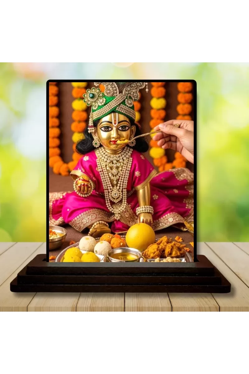 Car Dashboard Laddu Gopal Wooden Photo Stand  3x4 Inches, Compact & Stylish Spiritual Display For Car, Home & Office (Pack Of 1) (F49628)